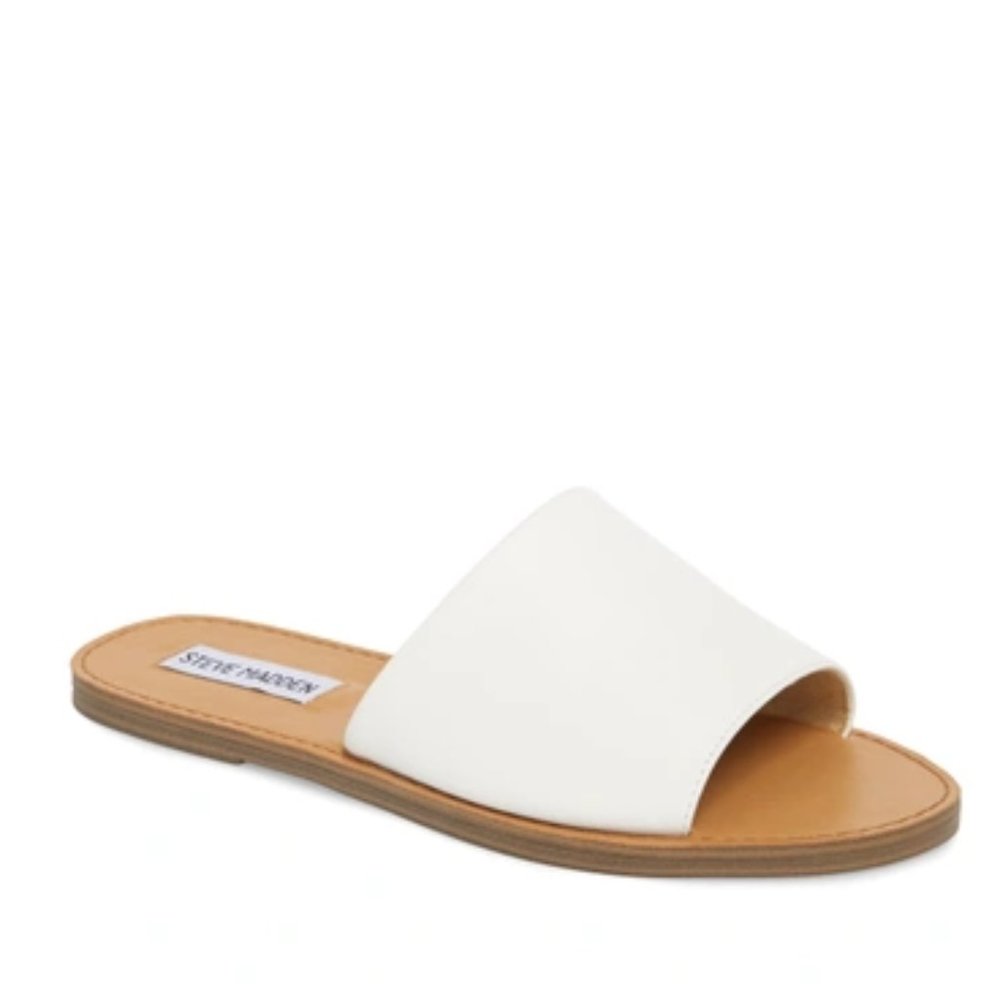 Steve Madden Grace Slide Sandal in White Leather Sz 10